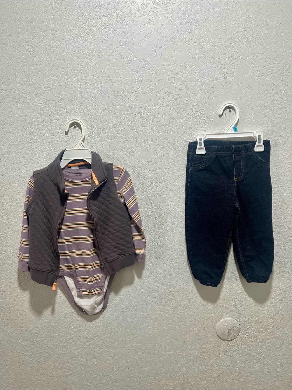 Carter's Quilted Zip Front Vest, Striped LS Shirt & Joggers Set